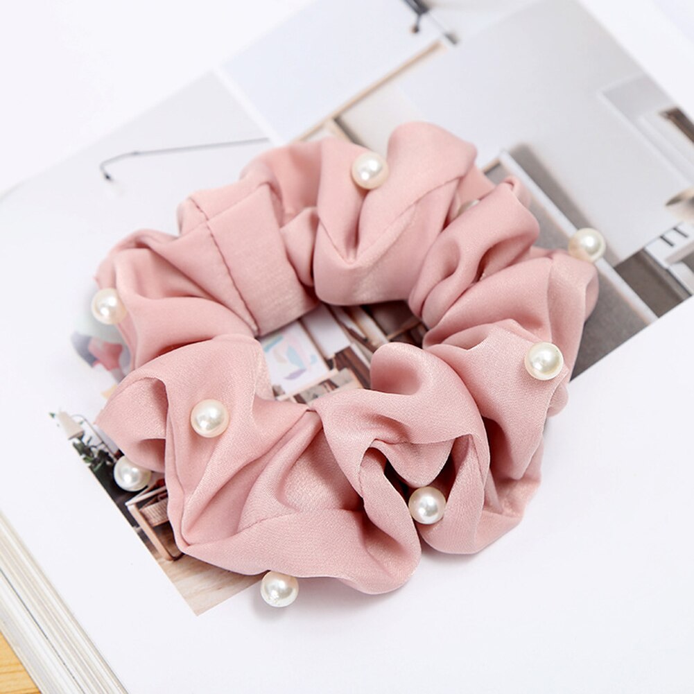 Coletero con perlas para mujer, lazos para el pelo suave y elástico, cintas elásticas para el cabello Vintage, accesorios para niña: Rosa