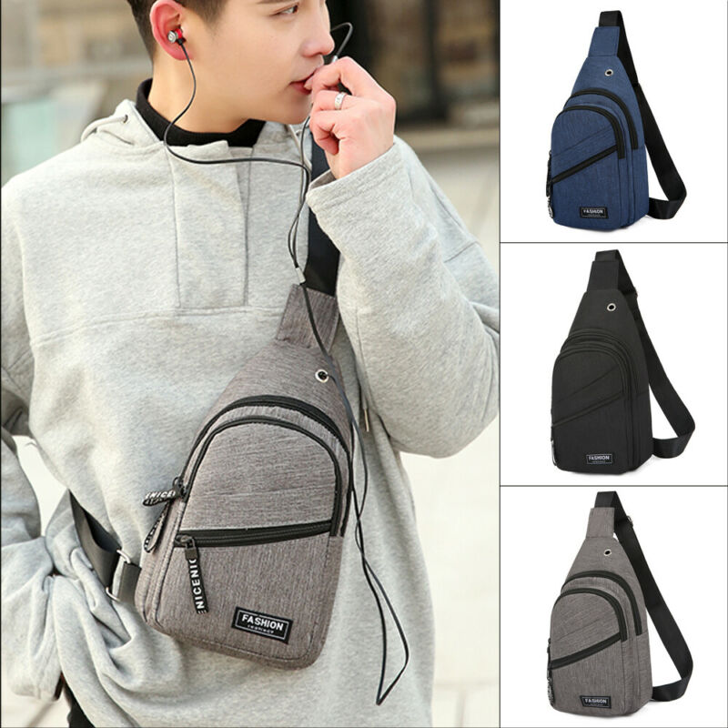 Men's Shoulder Bag Sling Chest Pack Canvas USB Charging Sports Crossbody Handbags For Men Chest Bags Belt Waist Packs