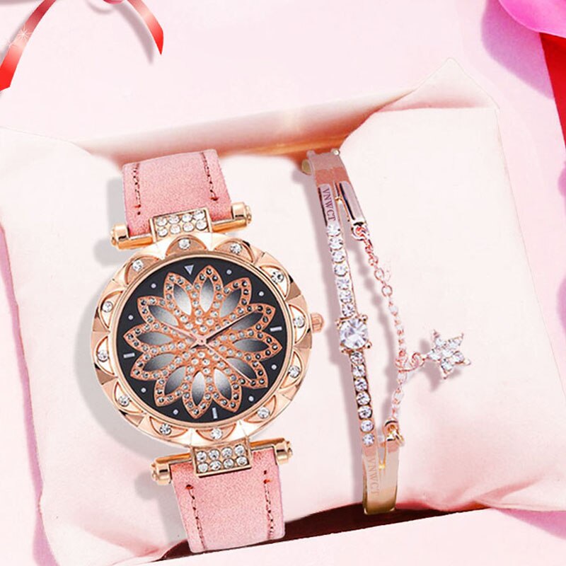 Luxury Women Watches Bracelet set Starry Sky Ladies Bracelet Watch Casual Leather Quartz Wristwatch Clock Relogio Feminino
