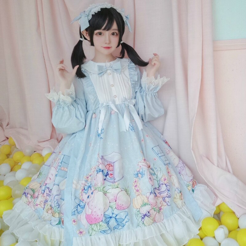 Vestido gótico lolita de diario para niña, vestido Kawaii de manga larga con conejo suave, japonés, para Otoño e Invierno