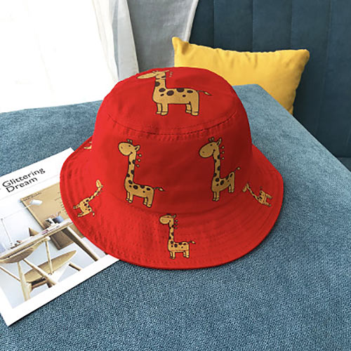 Chapeaux seau de printemps et d&#39;automne pour enfants, chapeau de soleil de girafe de dessin animé pour filles et garçons, chapeau de plage en plein air, casquette de pêche de Camping, casquette Panama décontractée: Rouge