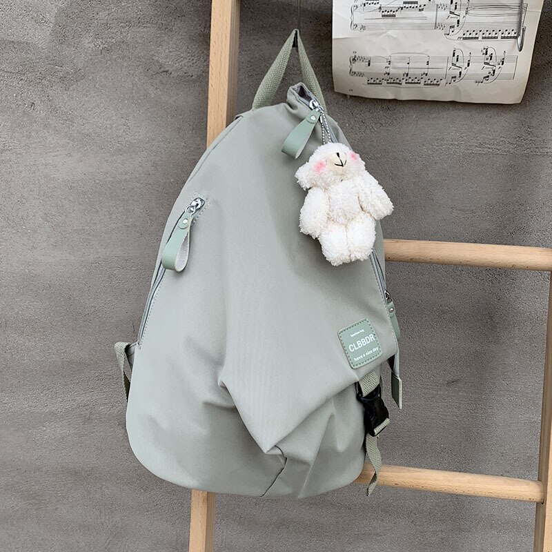 Mochilas escolares de nailon para chicas adolescentes, bolsos de hombro de viaje para ordenador portátil, mochilas para estudiantes universitarios,: green / With pendent