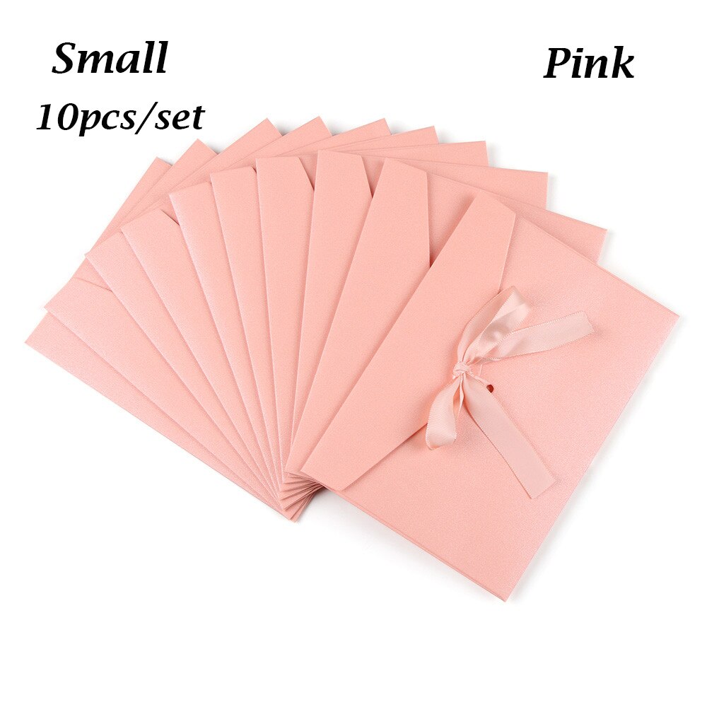 12 färger 10 st/set kuvert pärlemorskimrande papper rosett tjocka band retro färg brevpapper bröllop inbjudna: Liten rosa
