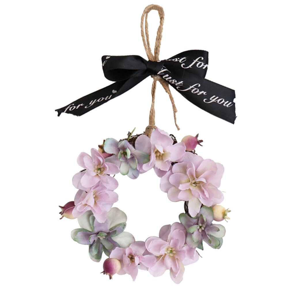 Mini Pink Hydrangea Flower Door Wreath Wall Hanging Spring Floral Home Decor