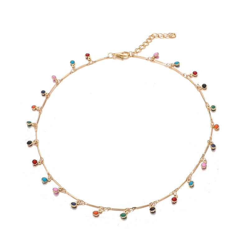 Collier bohème doré pour femmes, ravissant ras de cou en chaîne de pierre colorée, fait à la main, bijoux de fête,: Default Title