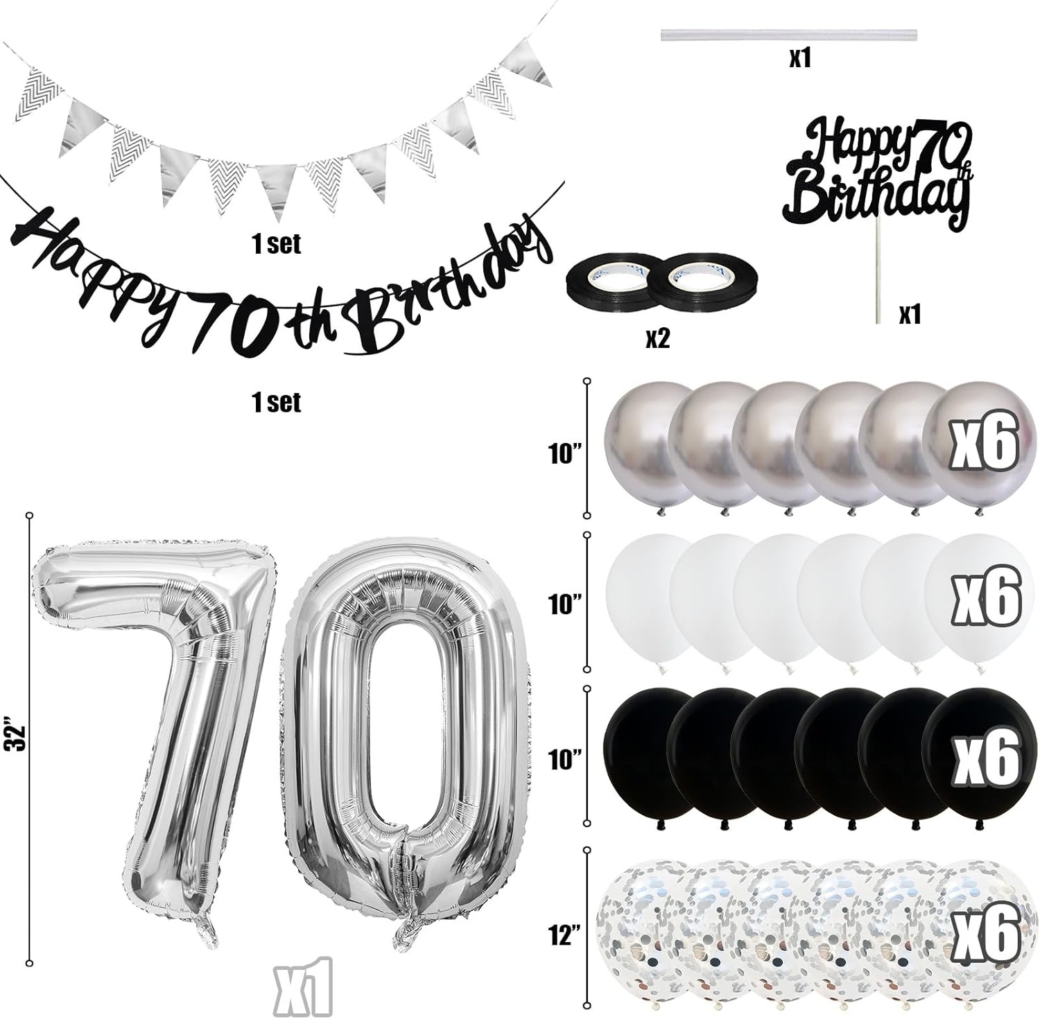 50 decoraciones de de cumpleaños para mujeres y hombres, pancarta de feliz 30, 40 y 60 cumpleaños, globos, suministros para decoración de tartas, color negro, plateado y blanco: camouflage