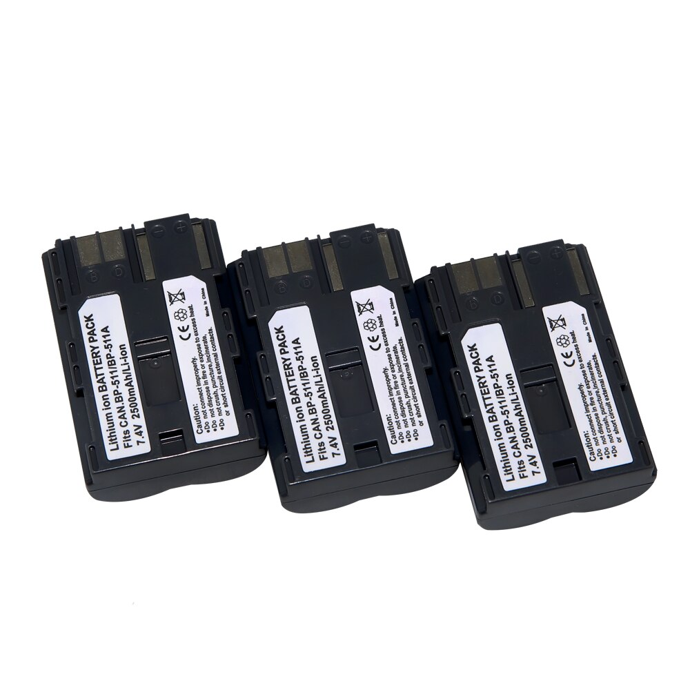 Batería de 2650mah para cámara Canon EOS, Cargador USB LCD para cámara Canon EOS 40D, 300D, 5D, 20D, 30D, 50D, BP511, BP-511, BP511A, 3 unidades: 3batteries