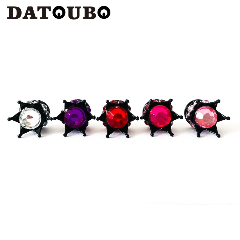 DATOUBO-Tapas de válvula de neumático de coche, cubiertas de polvo de aire para rueda de bicicleta, negro, corona, rosa, blanco, diamante, cristal, 4 Uds.