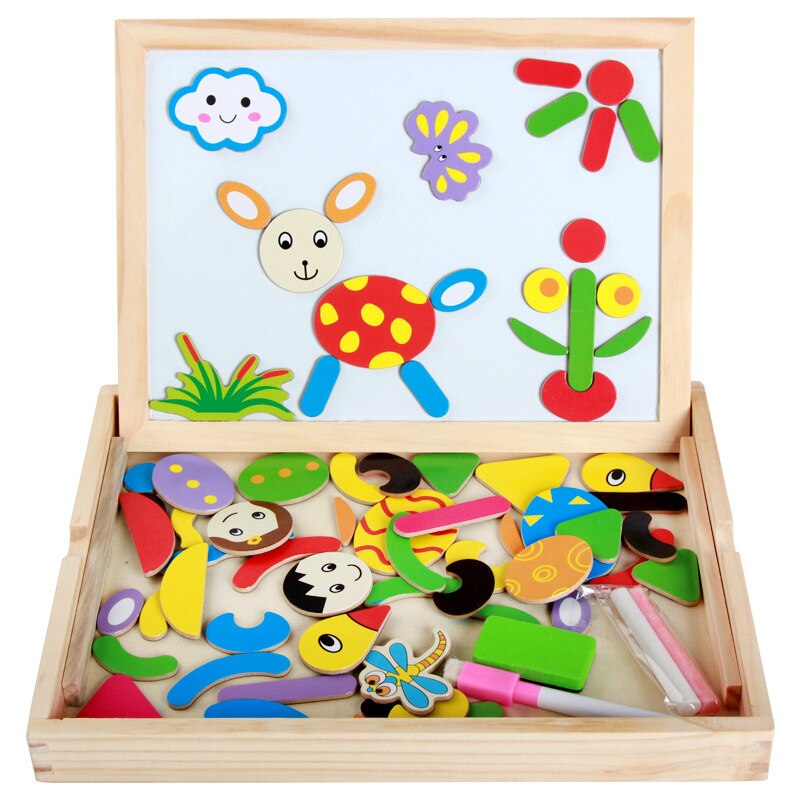 Prachtige foto board houten magnetische dubbelzijdig foto board kinderen driedimensionale puzzel speelgoed cartoon jongen/meisje