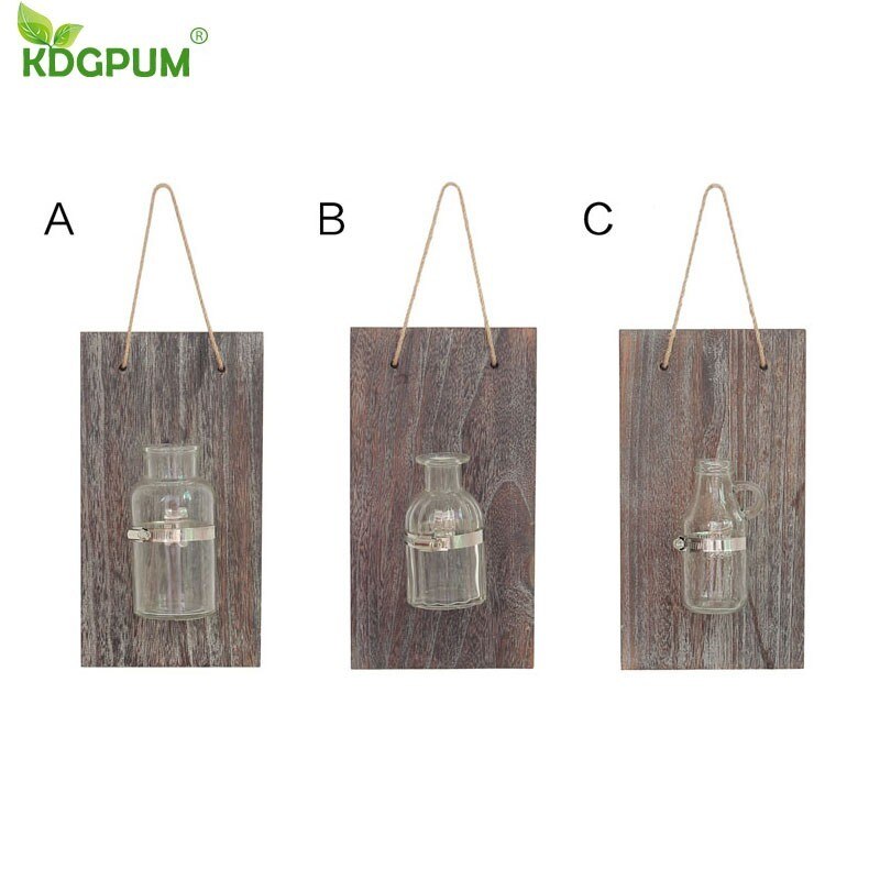 Glass and Wood Vase Terrarium Vertical Wall Hanging Hydroponics Plant Bonsai Flower Pot Planter 3 Choices Available Home Decor