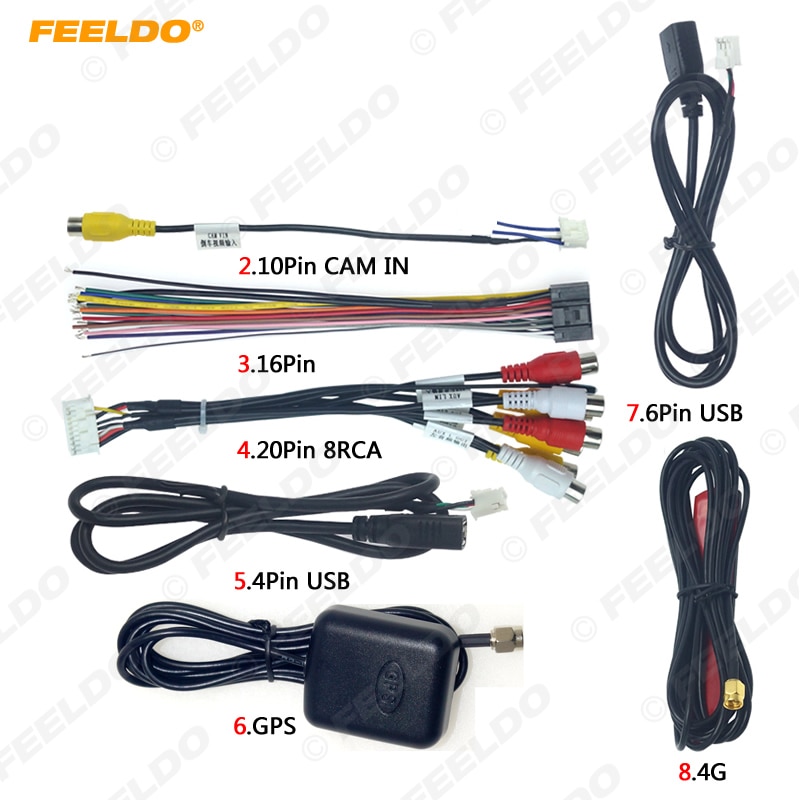 Feeldo bilhuvudenhet stereo ledningsnät kompatibla för xy auto android lösning gränssnitt rca usb ljud- och videokabel: 2 3 4 5 6 7 8
