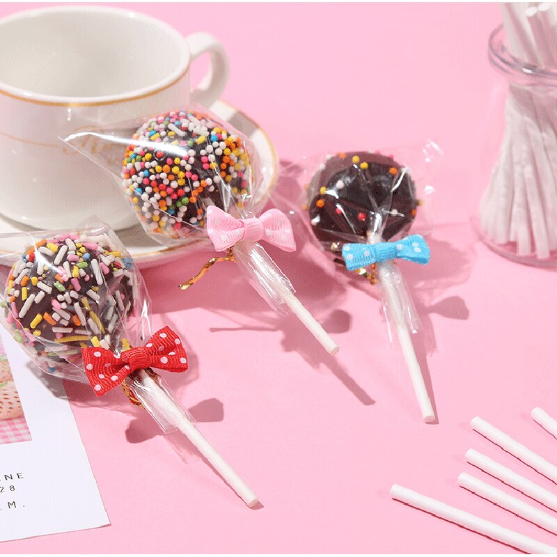 100pcs Multiple Sizes Solid Core White Paper Lollipop Sticks Chocolate Candy Pop Sucker Sticks DIY Lollypop Baking Accessories