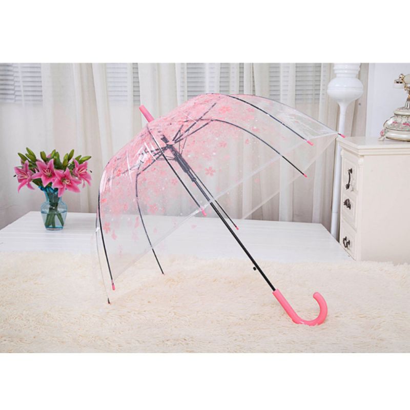 Romantique Transparent fleurs claires bulle dôme parapluie demi automatique pour vent pluie lourde directe