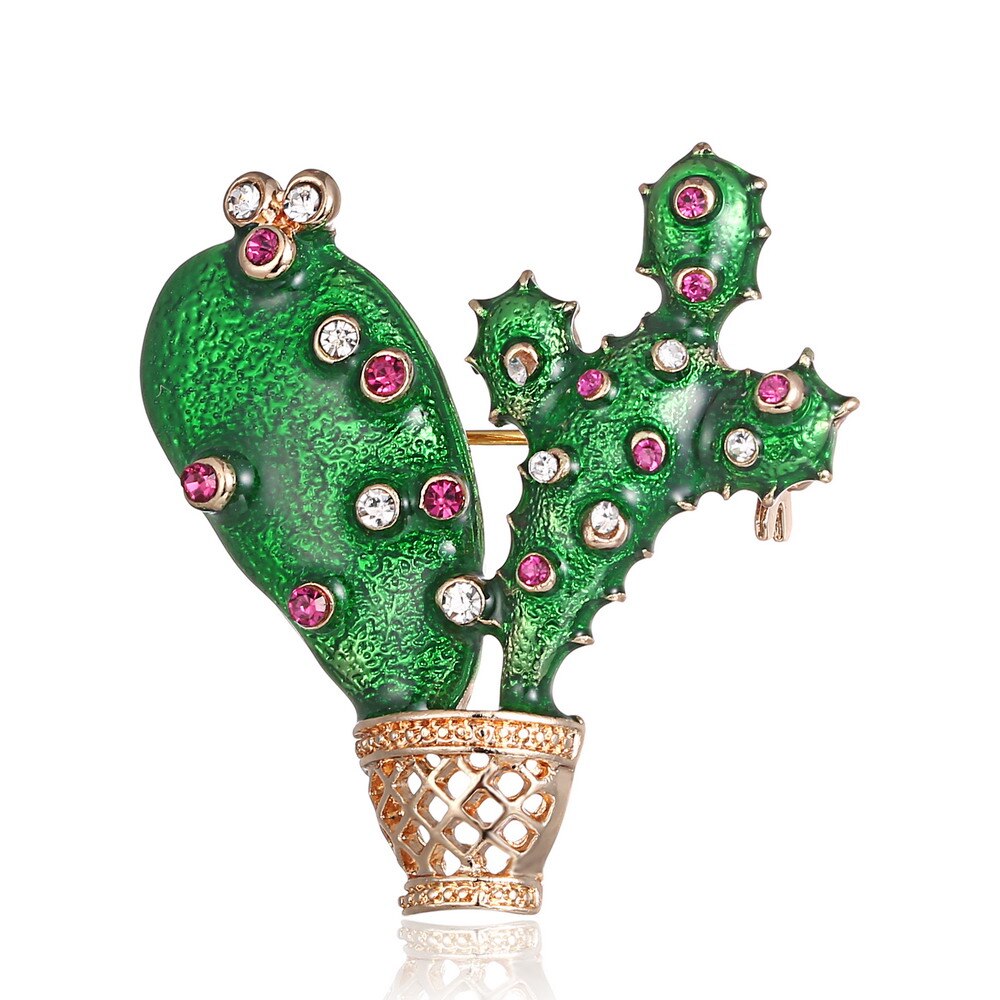 Broche de cristal austríaco para mujer, Broches de flores, joyería a la para boda, invitación, Bijoux, cactus, guisante, macetas para coser mac: cactus