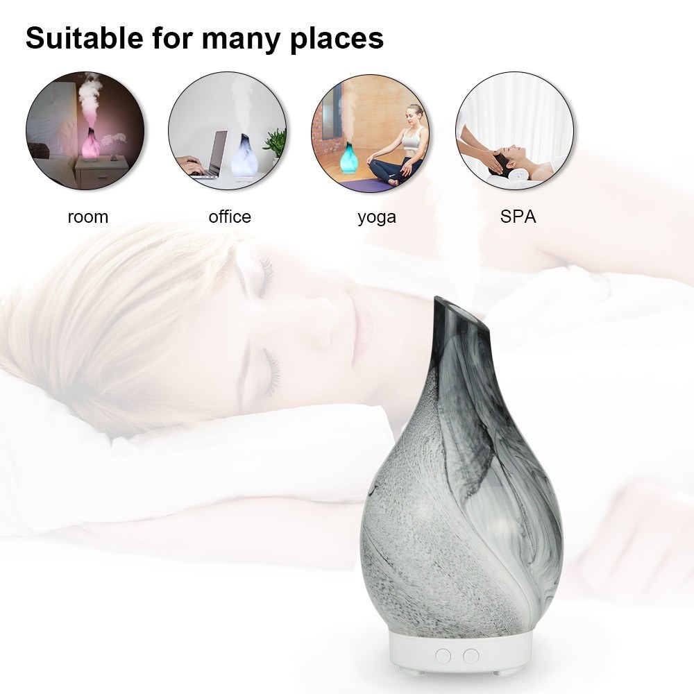 Gray Glass Ultrasound Aroma Diffuser Household Ultrasound Humidifier Bedroom Essential Oil Aromatherapy Machine White Sevencolor