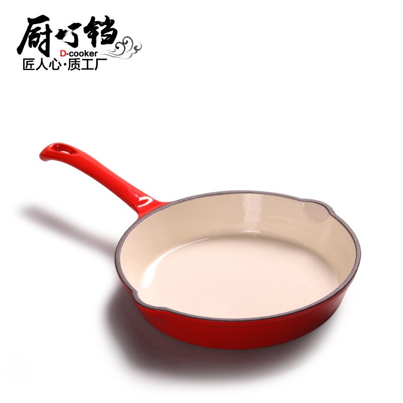 Cast iron enamel pan frying pan 16/20 / 25cm pan integrated long handle enamel pan flat bottom iron pan