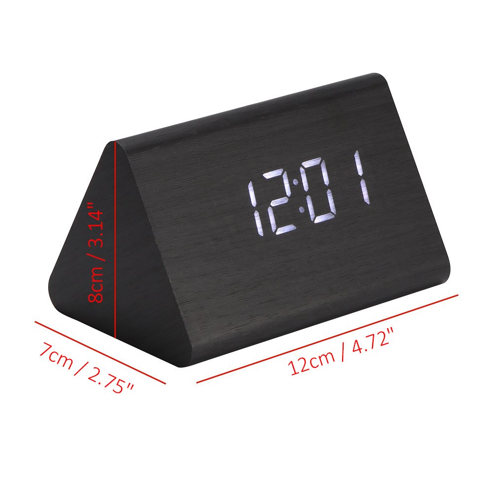 Digital Thermometer Holz LED Alarm Uhr Hintergrundbeleuchtung Stimme Kontrolle Holz retro glühen Uhr Schreibtisch Tabelle leuchtend Alarm Uhren: Dreieck Schwarz