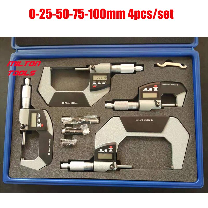 0.001mm Digital Outside Micrometer 0-25mm 25-50mm 50-75mm 75-100mm Electronic Micrometer Caliper Gauge Meter Micrometer Carbide