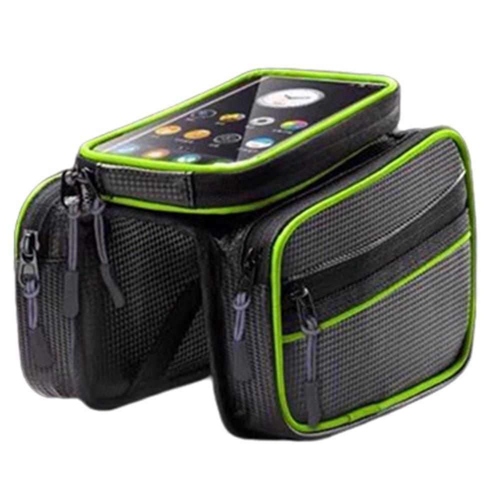 Lage Prijs Fiets Mobiele Telefoon Zak Mountainbike Touch Screen Zak Dubbele Zadeltas Fiets Zadeltas Bovenste Buis Tas beam Zak: zipper green