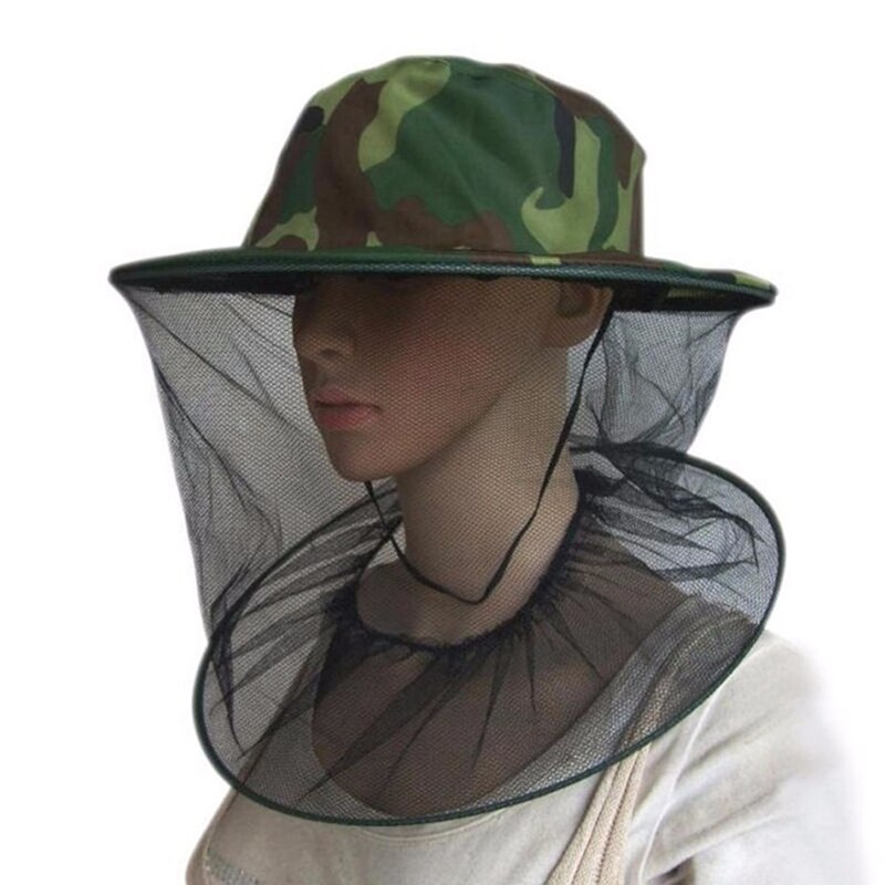 Two-layer Camouflage Anti Mosquito Bee Fishing Hat Net Mesh Head Cover Fisherman Hat Camping Mask Face Protect Caps