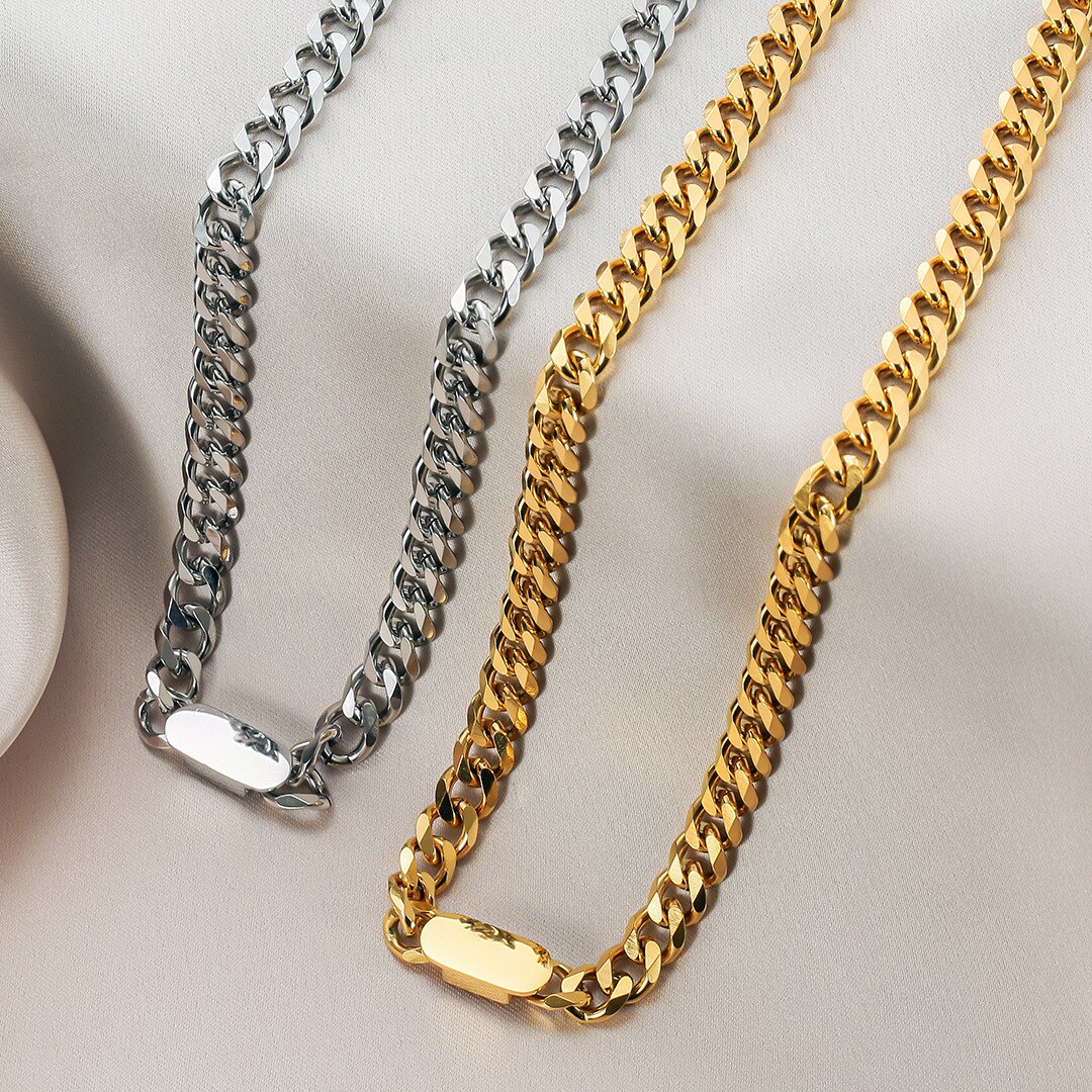 316L Stainless Steel Fine High-end Jewelry Hip hop Hyperbole Charms Thick Chain Choker Necklaces Bracelet For Women