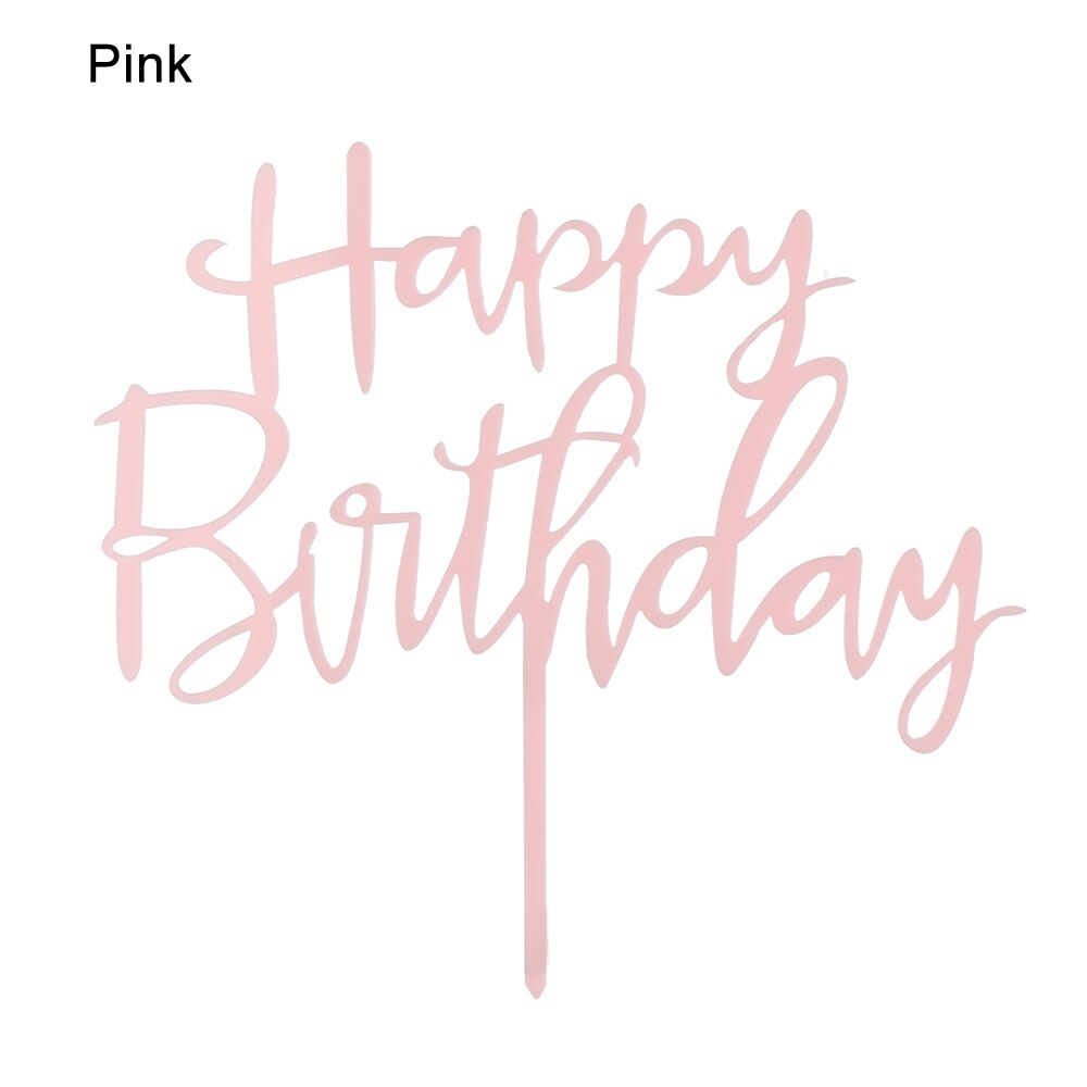 1pc Acrylic Baking cake Insert Decor Party Decoration Glitter Cake Topper Happy Birthday Gold Silver Rose Gold: Pink
