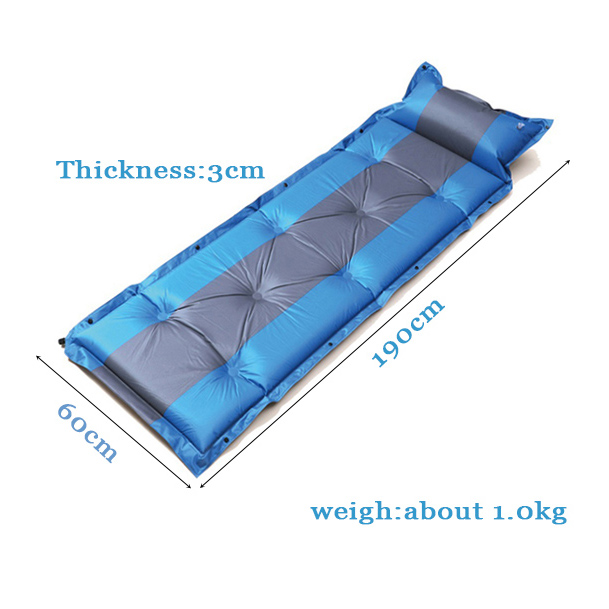 Inflatable Outdoor Camping Mat Self Inflating Air Mattress Sleeping Pad Air Bed Joinable With Pillow: 190X60X3cm blue