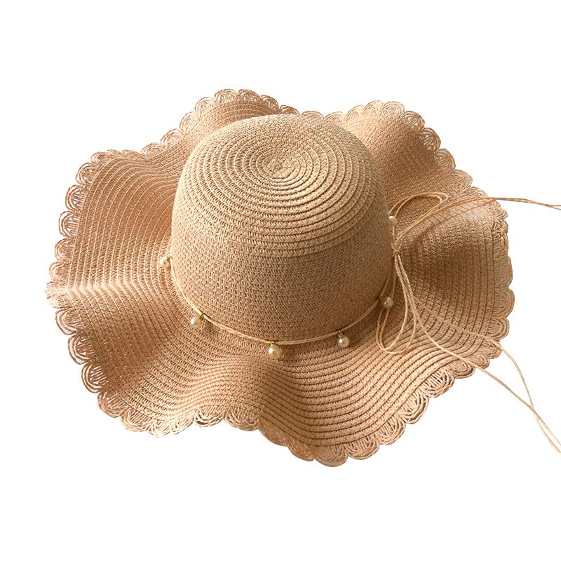 Parelversiering strohoed voor dames zomerhoed dames zonnehoeden petten: Roze