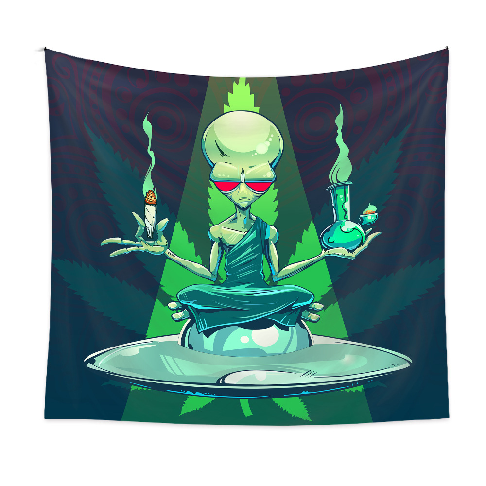 Alien Tapestry Psychedelic Green Leaves Hippie Wall Decor Room Decoration Wall Hanging Tapestries for Dorm Room Fantasy