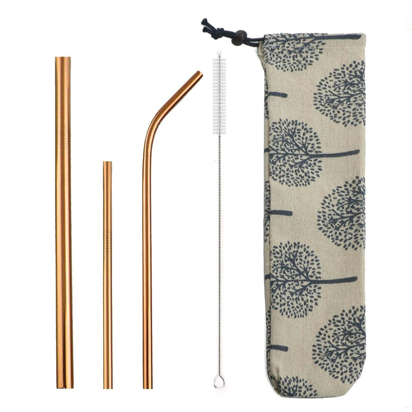 5 stk mini korte 160 215mm farverige 304 rustfrit stål sugerør genanvendelige sugerør bøjet metal sugerør med rensebørstepose: Rose b