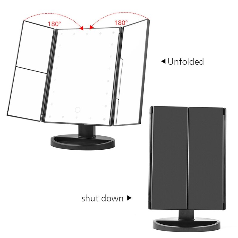 Led press  sn 22 ljus sminkspegel bord skrivbord smink 1x/2x/3x/10x nifying speglar smink 3 fällbara justerbara spegel