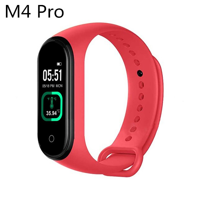 M4 pro banda inteligente termômetro nova banda m4 rastreador de fitness freqüência cardíaca pressão arterial pulseira de fitness relógio inteligente para android ios: M4 Pro Red