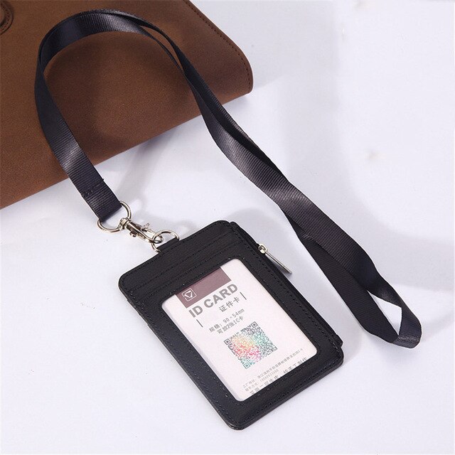 Unisex Solid Color Card Holder Neck Strap with Lanyard Badge Holder Staff Identification Card Bus ID Holders Credit Card Holder: B-black