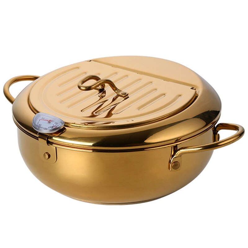 Stainless Steel Frying Pot With A Thermometer Kitchen Utensils Tempura Fryer Pan Convenient Skillet: Red