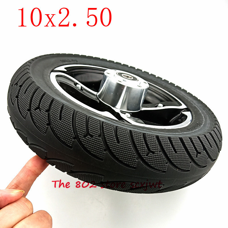 Super 10 inch solid wielen 10x2.50 explosieveilige Effen Banden & aluminiumlegering schijfrem gat velgen voor Elektrische Scooter