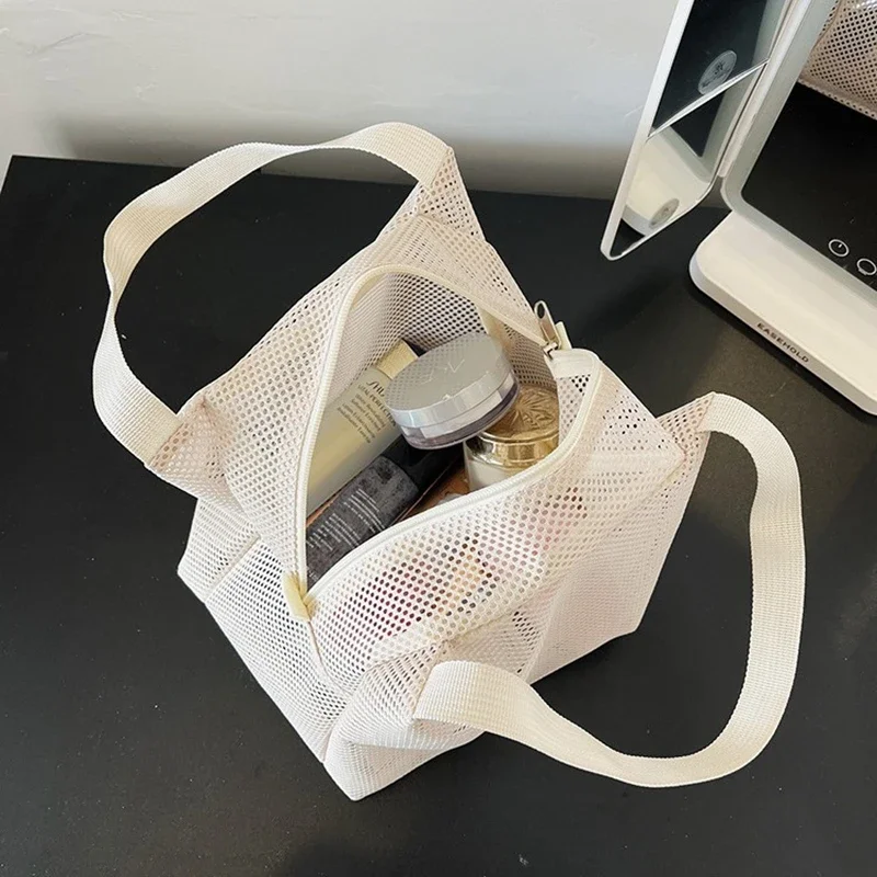 Makeup Bag Large Capacity Zip Mesh Bags with Handl Travel Lunch Bag Portable Storage Bags Travel Beach Swimming Wash