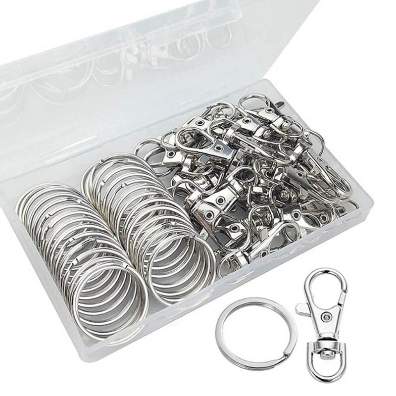 100 Pieces Flat Key Rings Kit Alloy Anti-rust Keyrings with Chain Open Jump Rings DIY Crafts Jewelry Making D20 21