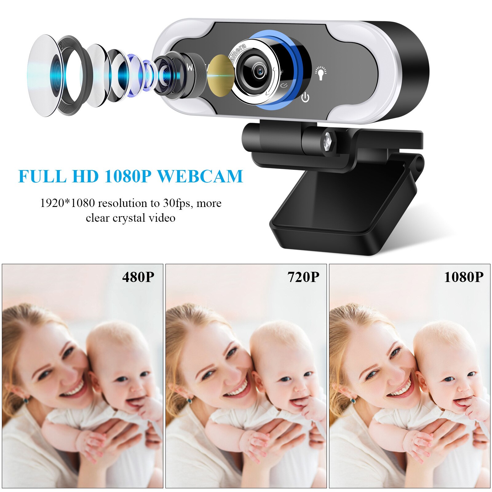 Webcam FUll HD 1080P web camera with microphone Web Cam webcam for PC computer USB Camera webcamera with light stand