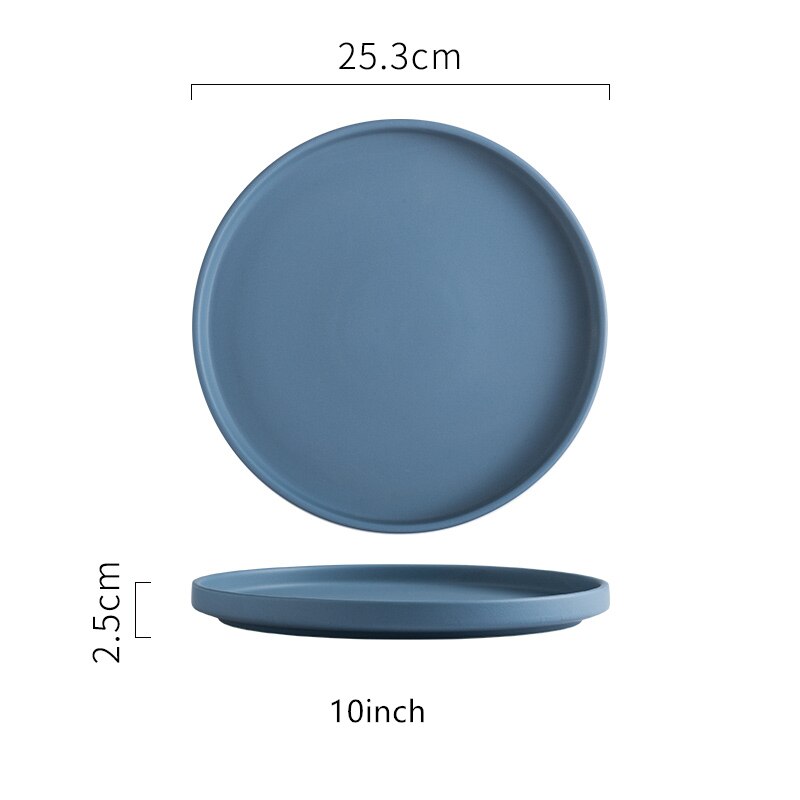 Assiette ronde créative en céramique, plateau ménager vert foncé mat, vaisselle nordique rose en céramique, assiette alimentaire occidentale pour Steak: Blue 10inch