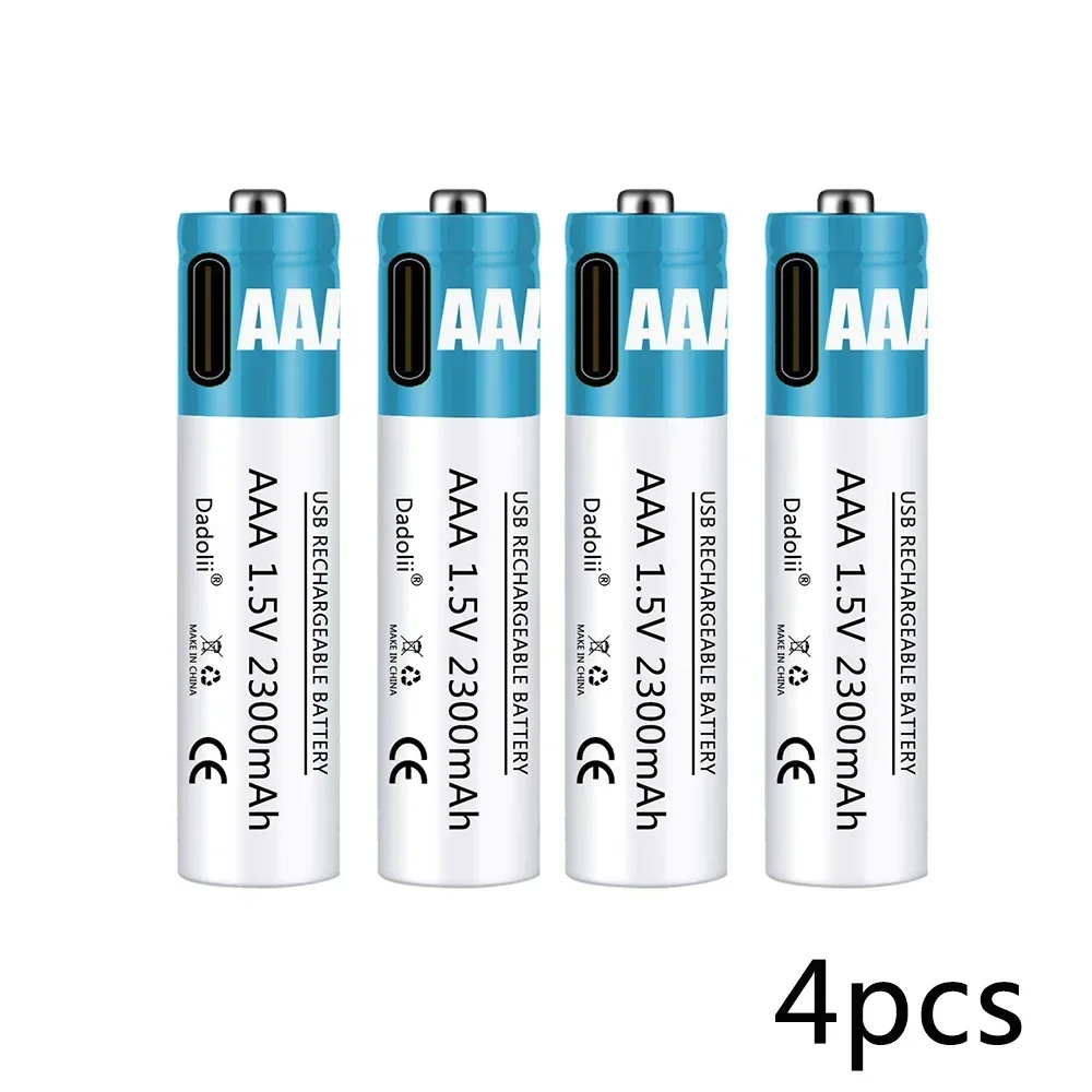 1.5V AAA Rechargeable Battery 2300mAh Rechargeable AAA Battery Lithium Polymer Battery Quick Charging by Type-C USB Cable: WHITE
