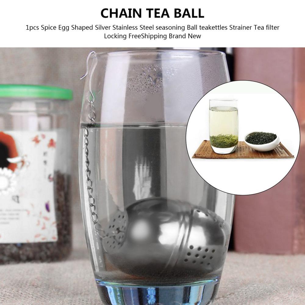 1pcs Spice Egg Shaped Silver Stainless Steel seasoning Ball teakettles Strainer Tea filter Locking Brand