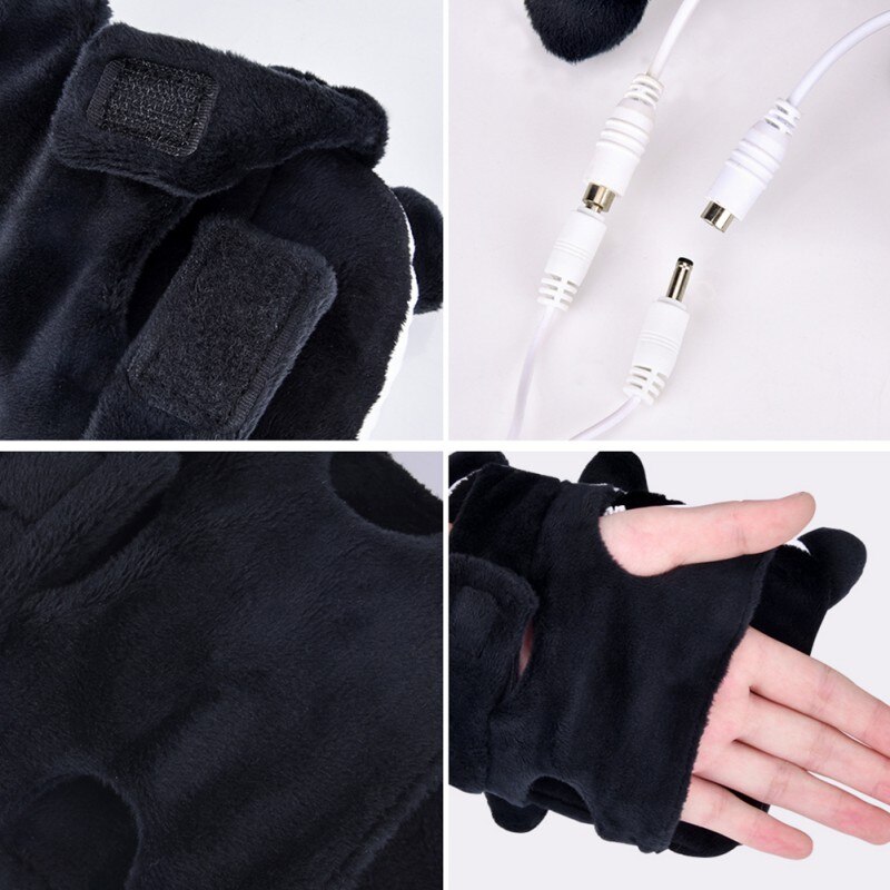 USB Heated Gloves Electric Heating Hand Warmers Fingerless Cute Panda Shape Hand Warmer Winter Warm Gloves