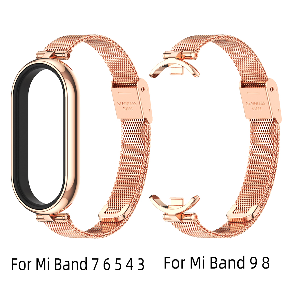 Correa para Mi Band 9 8 pulsera para Xiaomi Smart Band 8 7 5 6 4 3 NFC versión Global mujeres niñas pulsera de malla de Metal para reloj: XXXXXL / Naranja