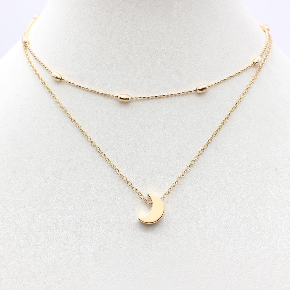 Einfache Herz zwei schichten Halsband Halsketten Für Frauen Multi Schichten Perlen Chocker kragen ras du cou Collier femme Minimalistischen schmuck: Mond Gold