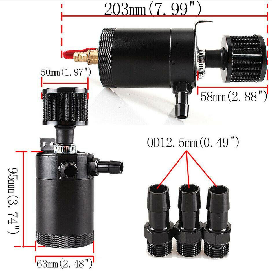 Universal bil lastbil oljefångare kan tank inlopp utlopp 2 portar oljefångare kan tank med andningsfilter motor mini oljeavskiljare
