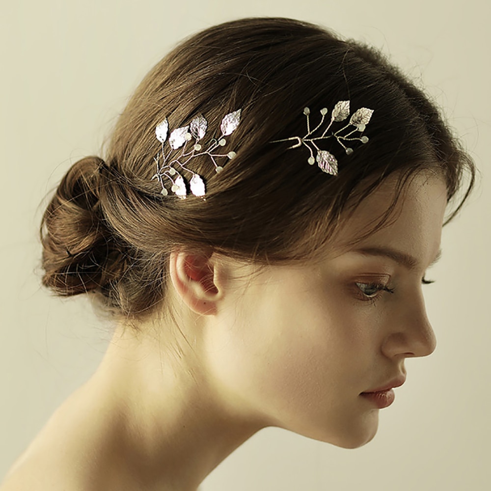 Accesorios para el cabello de decoración para boda, conjunto de pasadores de pelo hechos a mano con hojas Vintage de plata y oro, tocado de novia para y banquete