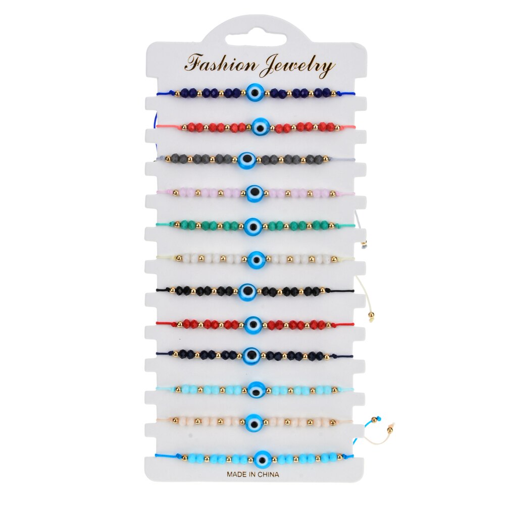 Vrouwen 12 Stks/set Turkije Blue Evil Eye Armband Voor Vrouwen Verstelbare Katoen Ketting Kristal Kralen Armbanden Enkelband Sieraden: A