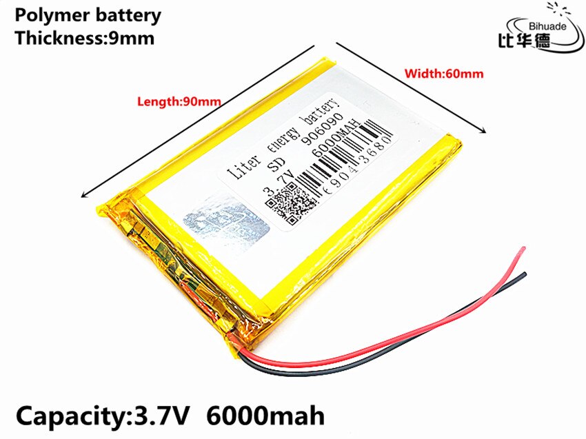 Batteria ai polimeri 1 \ 2 \ 3 \ 6pcs 6000 mah 3.7V 906090 altoparlanti MP3 domestici intelligenti batteria agli ioni di litio per dvr,GPS,mp3,mp4, telefono cellulare, parlare