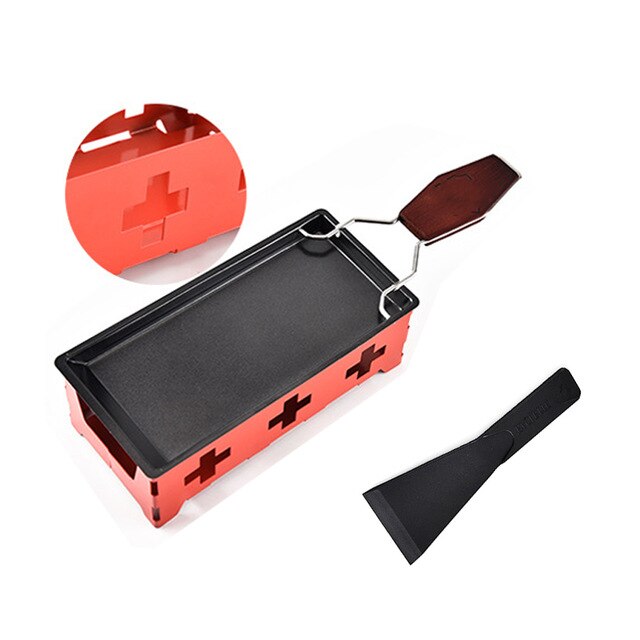 Grill Cheese Raclette Set Non-stick Griller Mini BBQ Cheese Board Baked Cheese Oven Iron Swiss Cheese Melter Pan Tray: Red