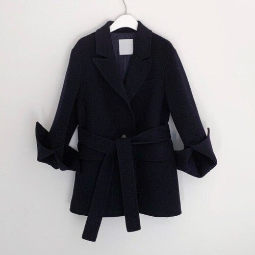 Abrigo con cinturón de invierno para mujer, Chaquetas de manga larga de solapa gruesa informal, holgada, de lana, Estilo Vintage,: black